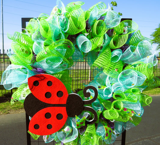 Ladybug Wreath - Blue, Green, Purple