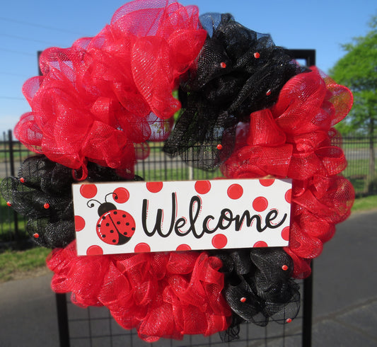 Ladybug Wreath - Black & Red